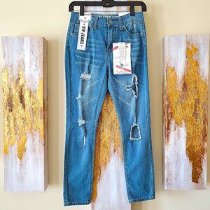VIP Women's Light Blue Distressed Ankle Length Hi Rise Denim Jean SZ 1/25